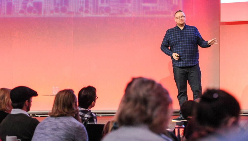 Mike Morrison talking on stage